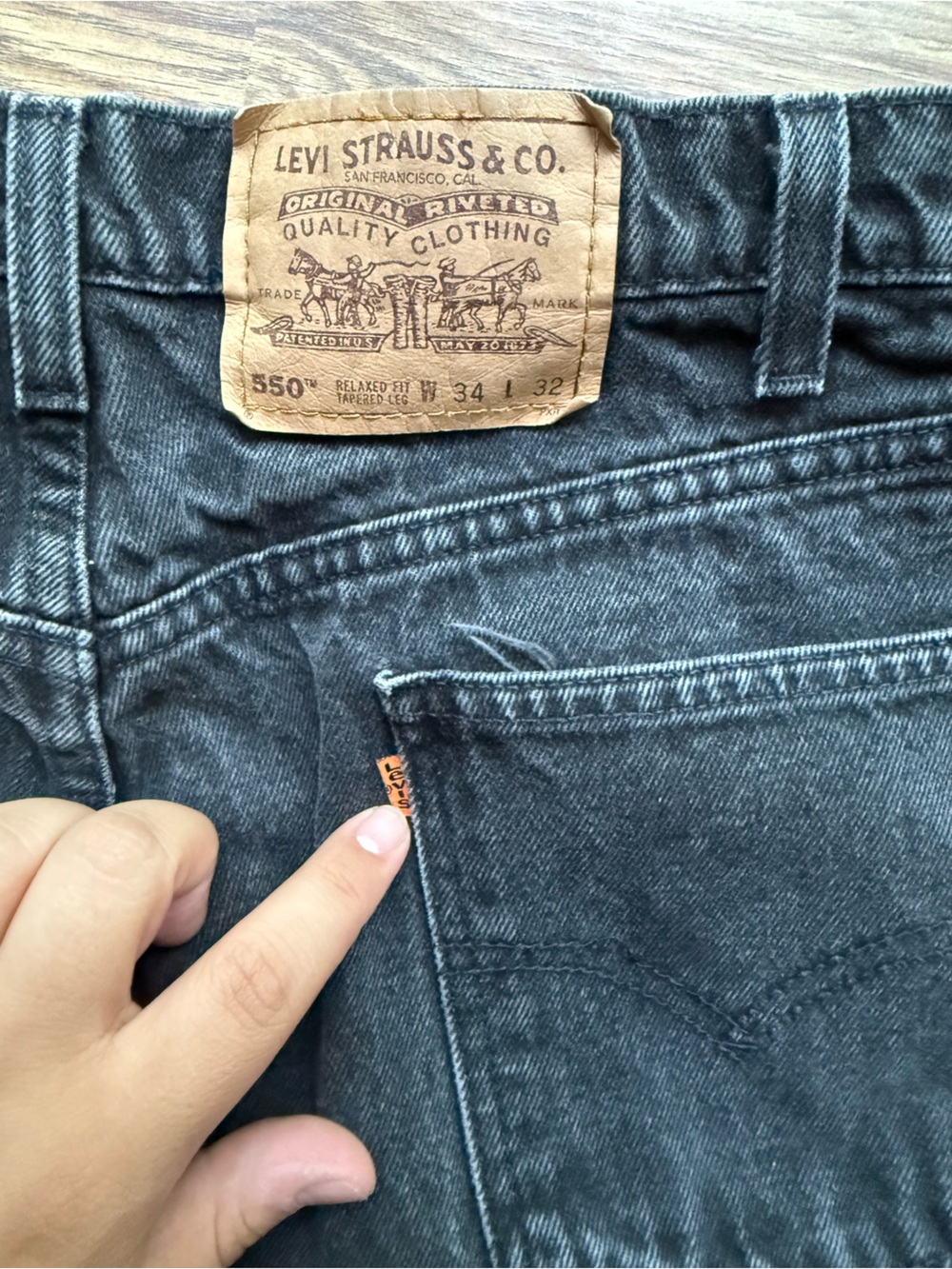 Vintage Orange Tab Levi's Black Jeans with Leather Patch